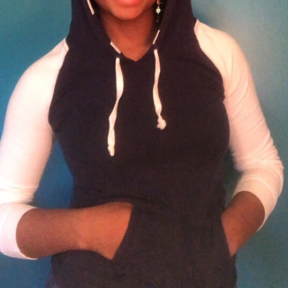 Blue and White drawstring hoodie with pocket